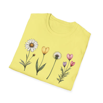 Realistic Floral Line T-Shirt - Colorful Design