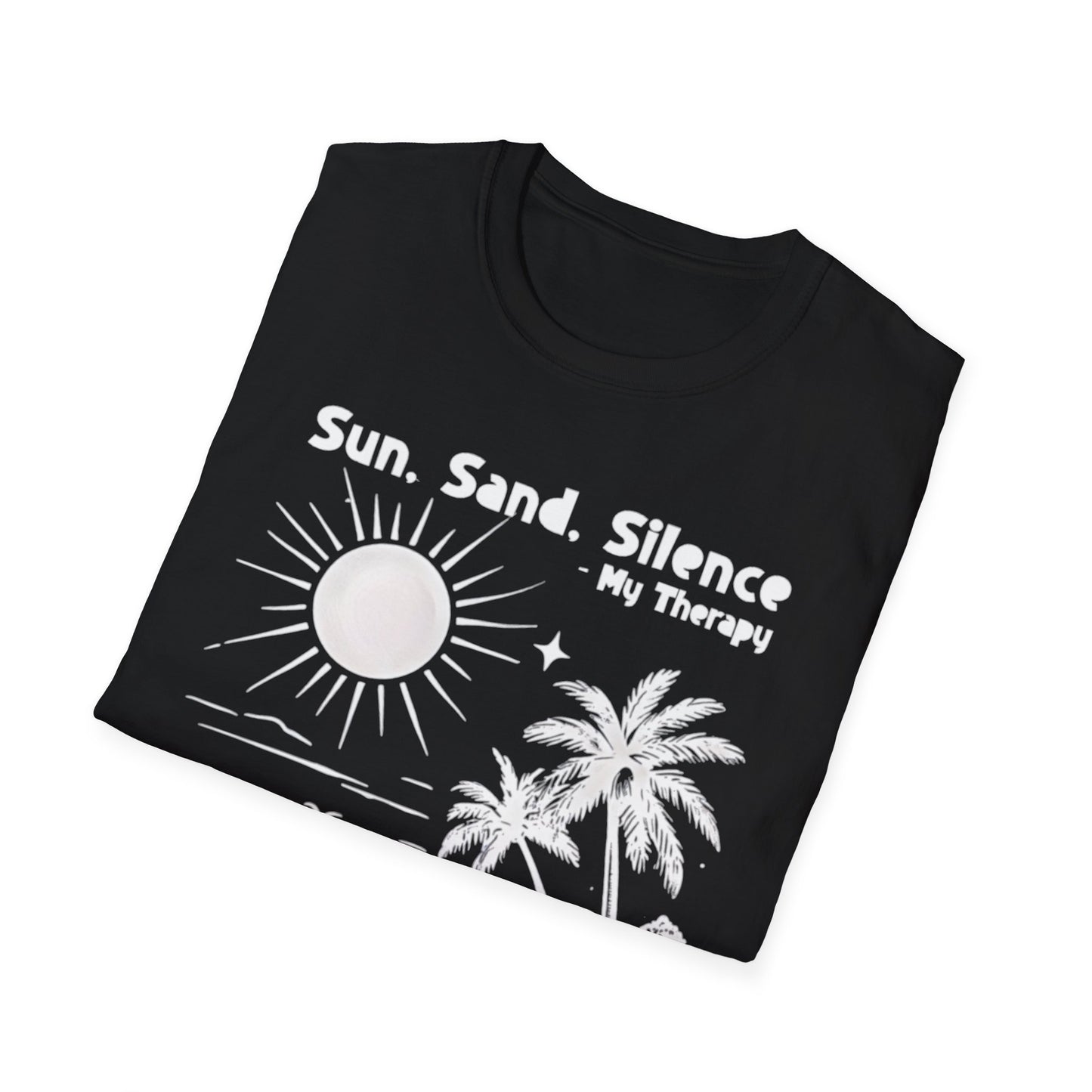 Sun Sand Silence My Therapy - Monochrome Beach Landscape T-Shirt