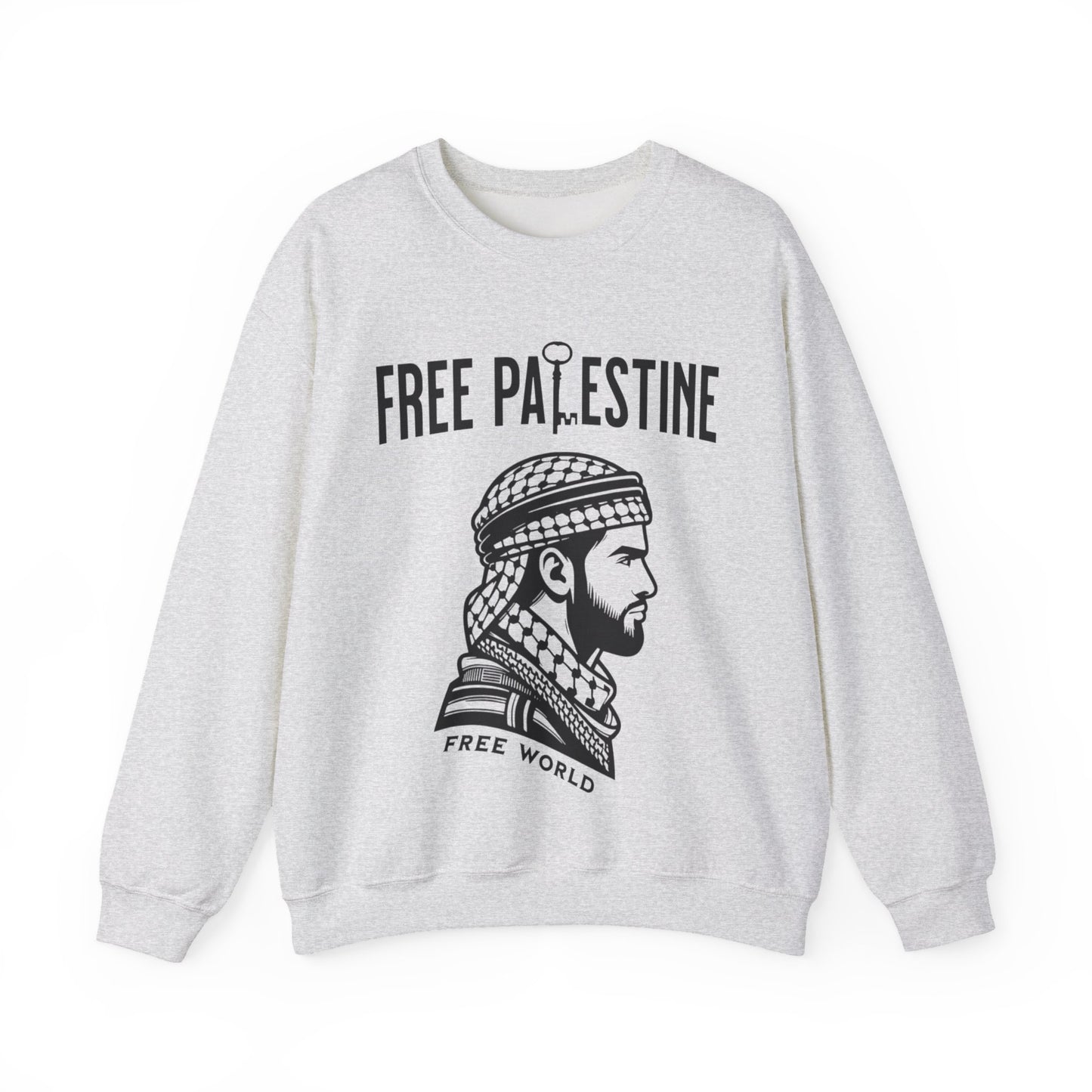 Free Palestine Free World - Man Wearing Palestinian Kuffiyah Sweatshirt