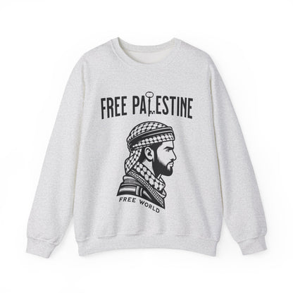 Free Palestine Free World - Man Wearing Palestinian Kuffiyah Sweatshirt
