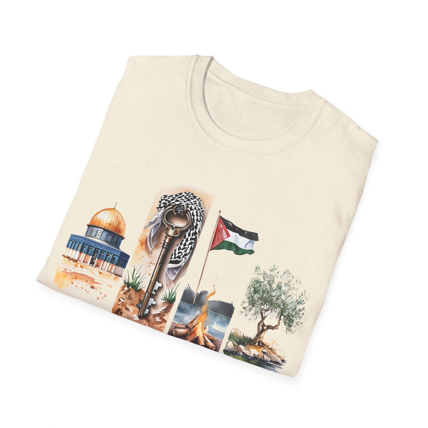 Palestine Life - Watercolor Four Panels of Palestinian Symbols T-Shirt