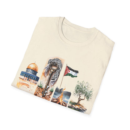 Palestine Life - Watercolor Four Panels of Palestinian Symbols T-Shirt