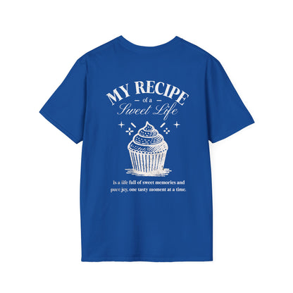 My Recipe of A Sweet Life - Monochrome Cupcake Front and Back Design T-Shirt