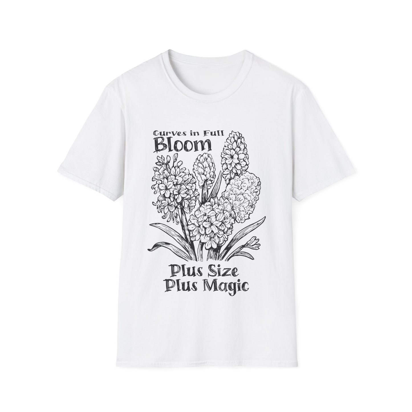 Curves in Full Bloom - Monochrome Floral T-Shirt