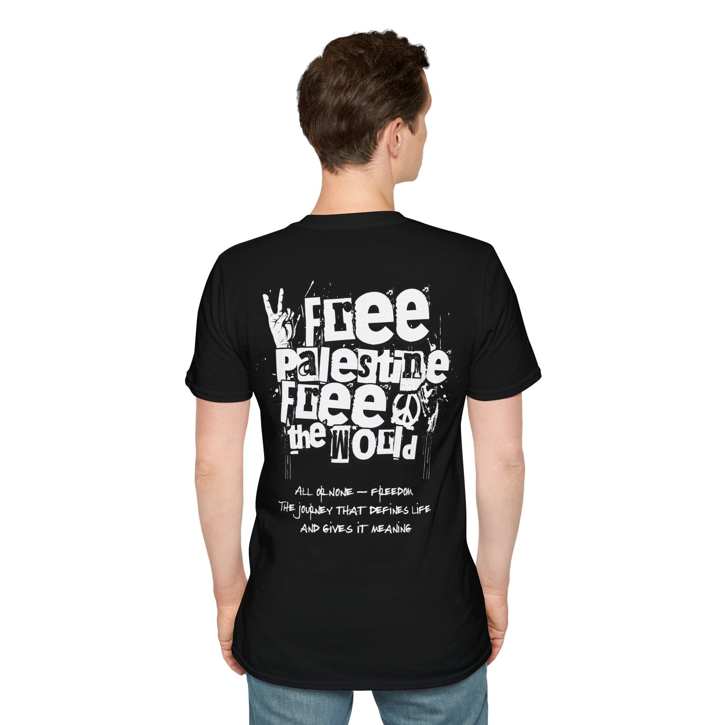 Free Palestine Free The World - Monochrome Graffiti T-Shirt