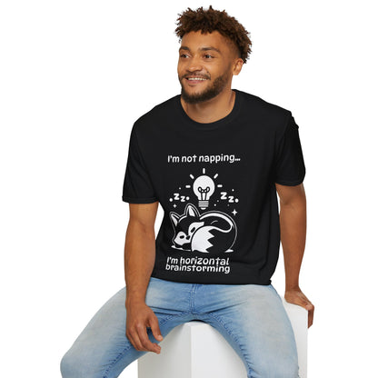 I'm Not Napping, I'm Horizontal Brainstorming - Playful Silhouette T-Shirt