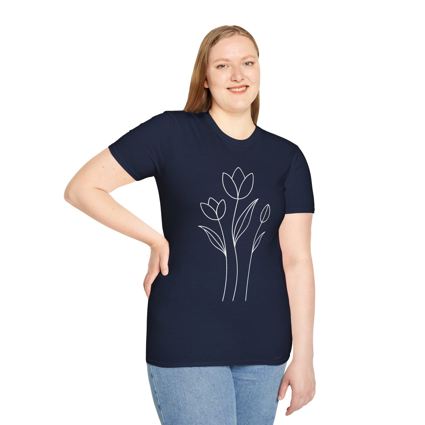 Tulip Outline T-Shirt - Line Art, Minimalistic Floral Design