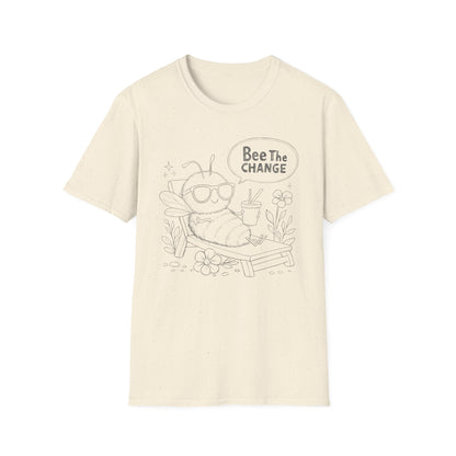 Bee The Change - Playful Cartoon Bee Outline With Sunglasses Relaxing With A Drink T-Shirt