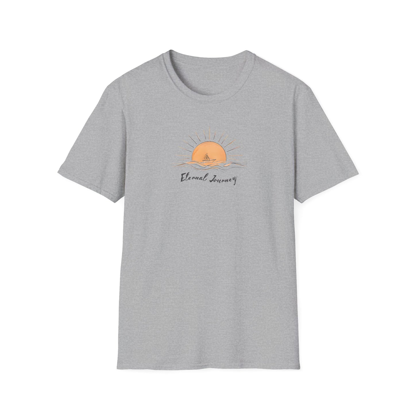 Eternal Journey T-Shirt - Minimalist Sun With Sailing Ship - Nature Scene Line Art Design