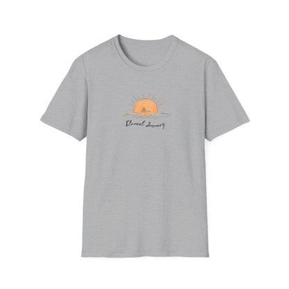 Eternal Journey T-Shirt - Minimalist Sun With Sailing Ship - Nature Scene Line Art Design