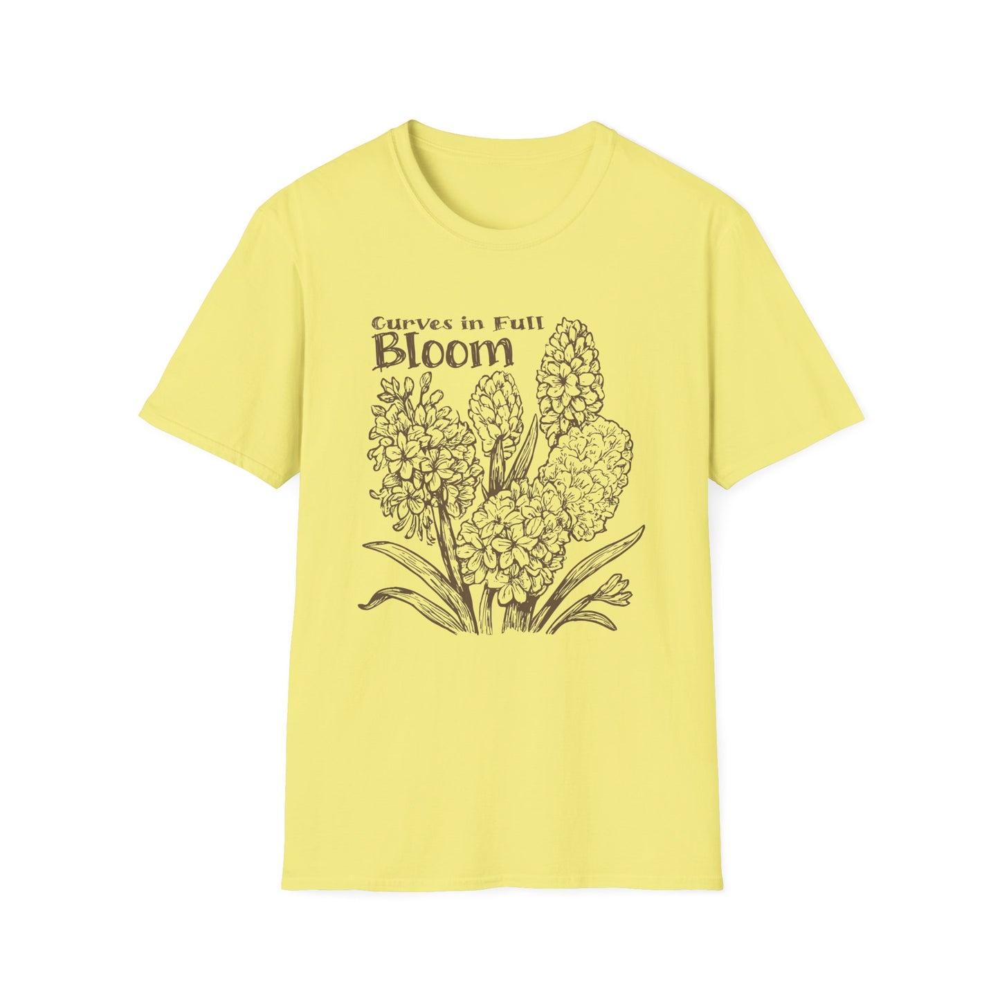 Curves in Full Bloom - Monochrome Golden Floral T-Shirt