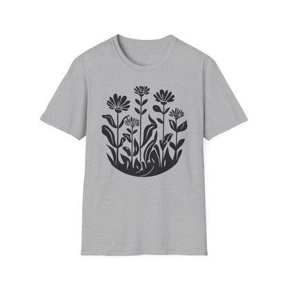 Black Lino Cut Botanical Circular T-Shirt