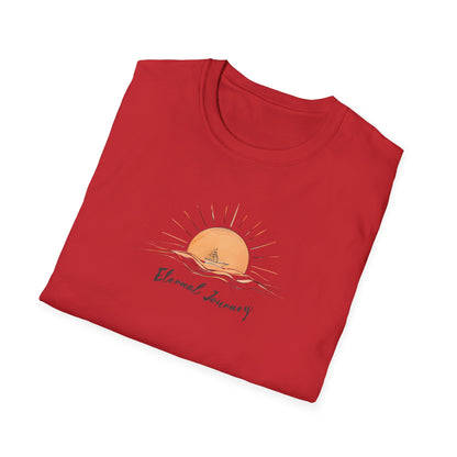 Eternal Journey T-Shirt - Minimalist Sun With Sailing Ship - Nature Scene Line Art Design