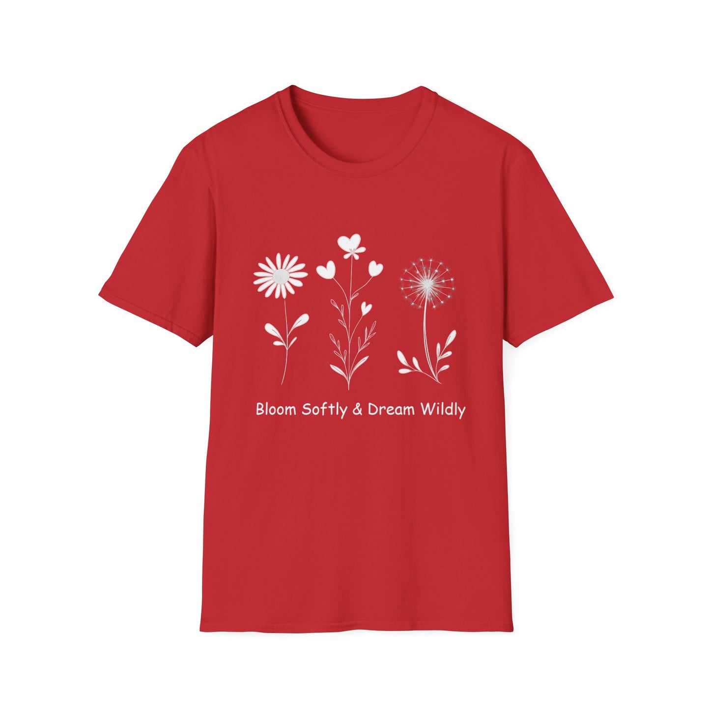 Bloom Softly Dream Widely T-Shirt - Minimalistic Flowers Outline - Botanical Line Art Design