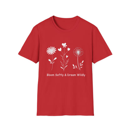 Bloom Softly Dream Widely T-Shirt - Minimalistic Flowers Outline - Botanical Line Art Design