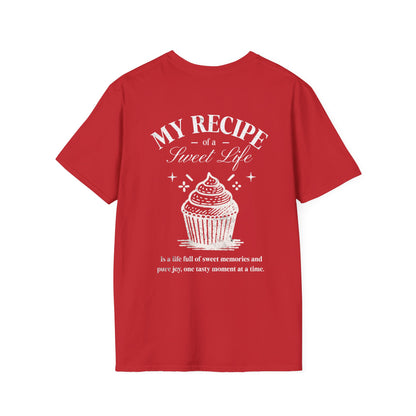 My Recipe of A Sweet Life - Monochrome Cupcake Front and Back Design T-Shirt