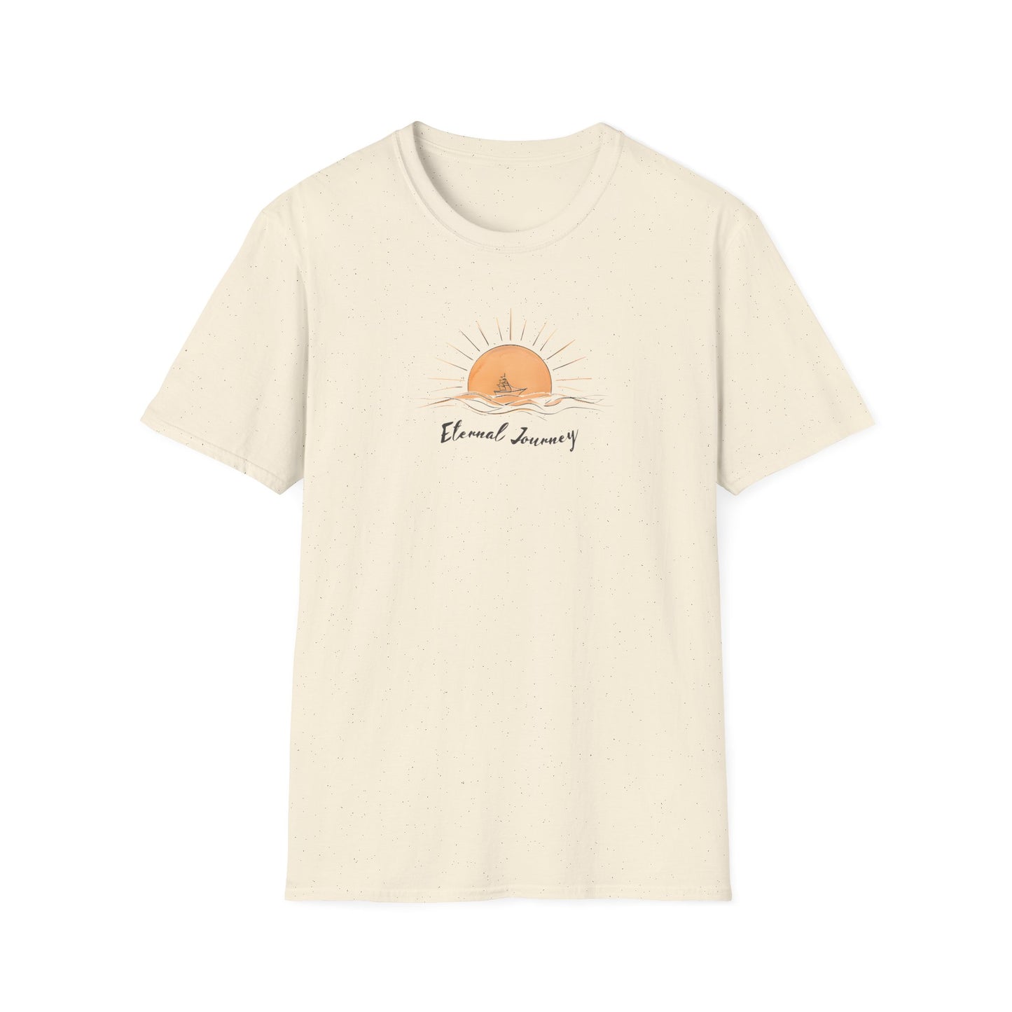 Eternal Journey T-Shirt - Minimalist Sun With Sailing Ship - Nature Scene Line Art Design