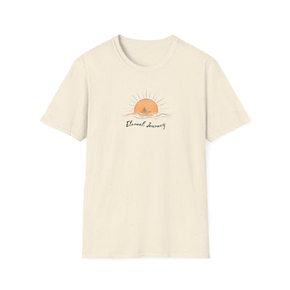 Eternal Journey T-Shirt - Minimalist Sun With Sailing Ship - Nature Scene Line Art Design