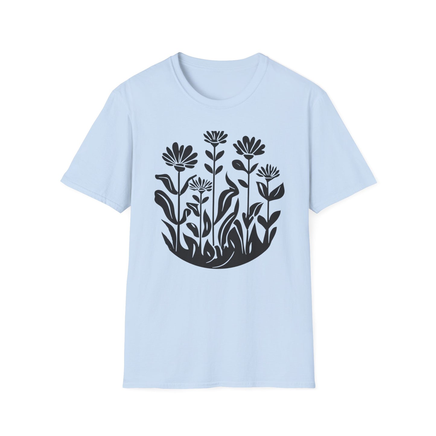 Black Lino Cut Botanical Circular T-Shirt