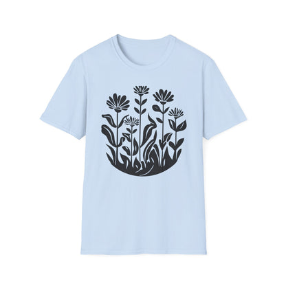 Black Lino Cut Botanical Circular T-Shirt