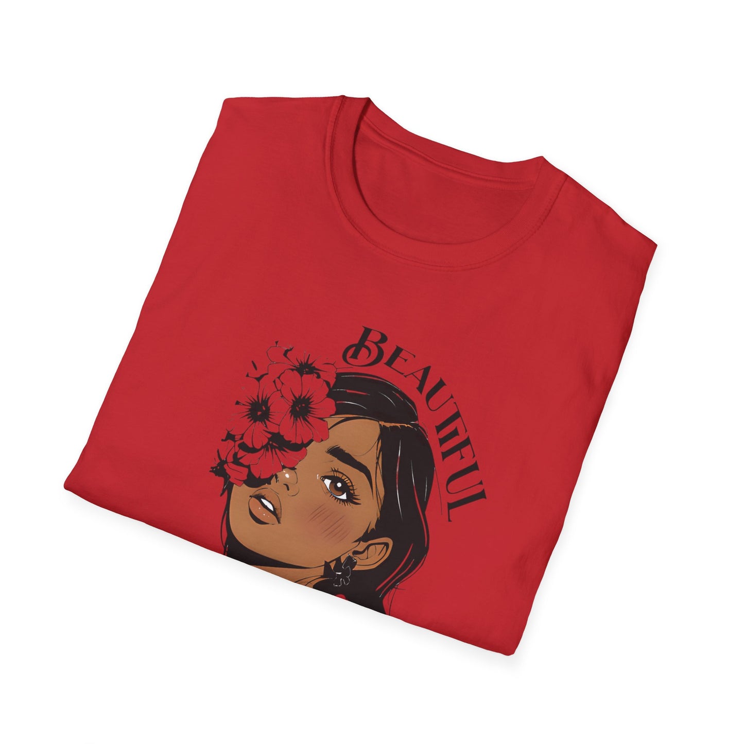 Beautiful Bold Unbothered T-Shirt – Young Woman Portrait with Bold Graphic Flowers Design