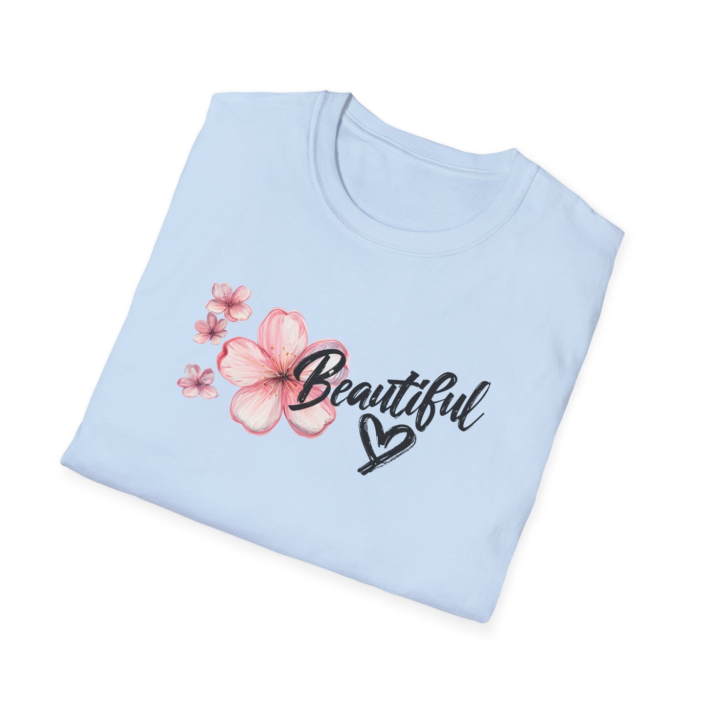 Beautiful T-Shirt - Cherry Blossom Flower with Heart - Brush Style Typography Design
