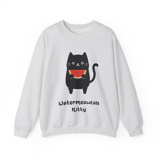 Watermeowlon Kitty - Playful Cat Silhouette with Colorful Watermelon slice Sweatshirt