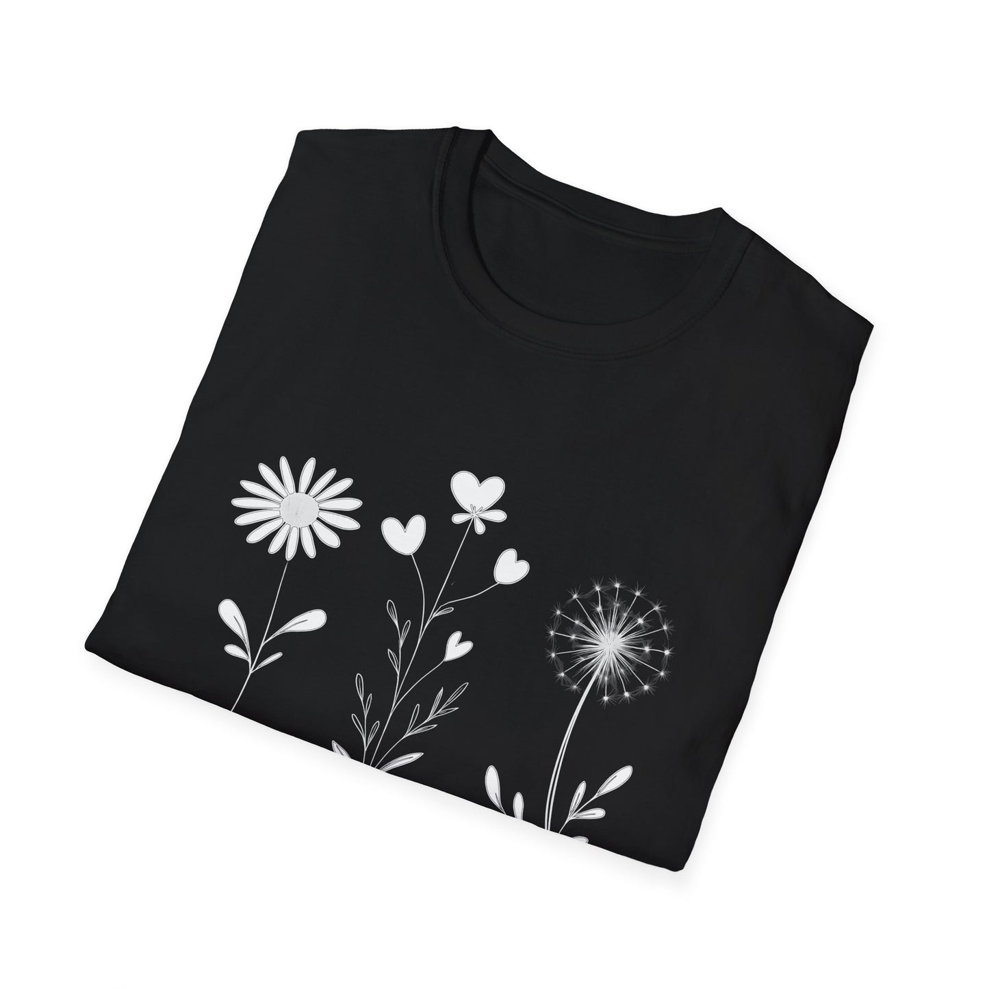 Bloom Softly Dream Widely T-Shirt - Minimalistic Flowers Outline - Botanical Line Art Design