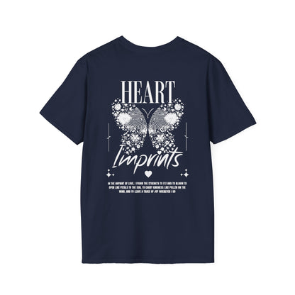 Heart Imprints T-Shirt –  Butterfly filled with Floral and Fingerprints and Typography Front and Back Design