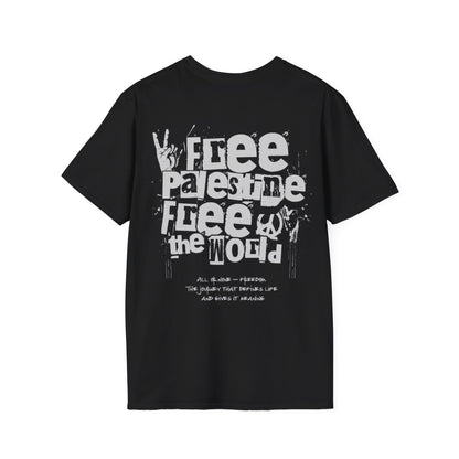 Free Palestine Free The World - Monochrome Graffiti T-Shirt
