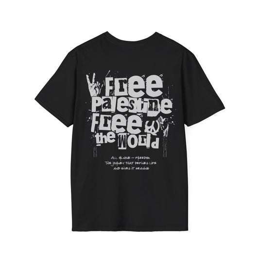 Free Palestine Free The World - Monochrome Graffiti T-Shirt
