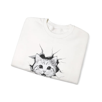 Meow-gical Entrance! - Playful Cute Kitten Breaking through Wall  Sweatshirt