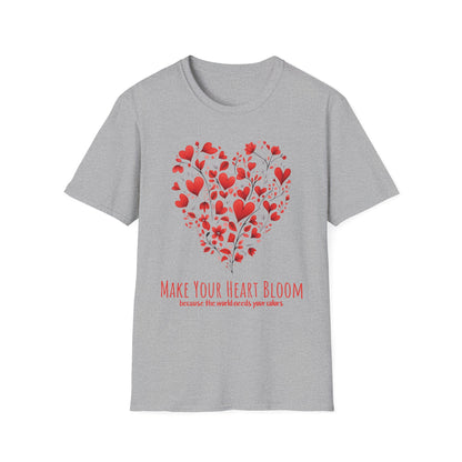 Let Your Heart Bloom Because The World Needs Your Colors - Red Heart Shaped Floral T-Shirt