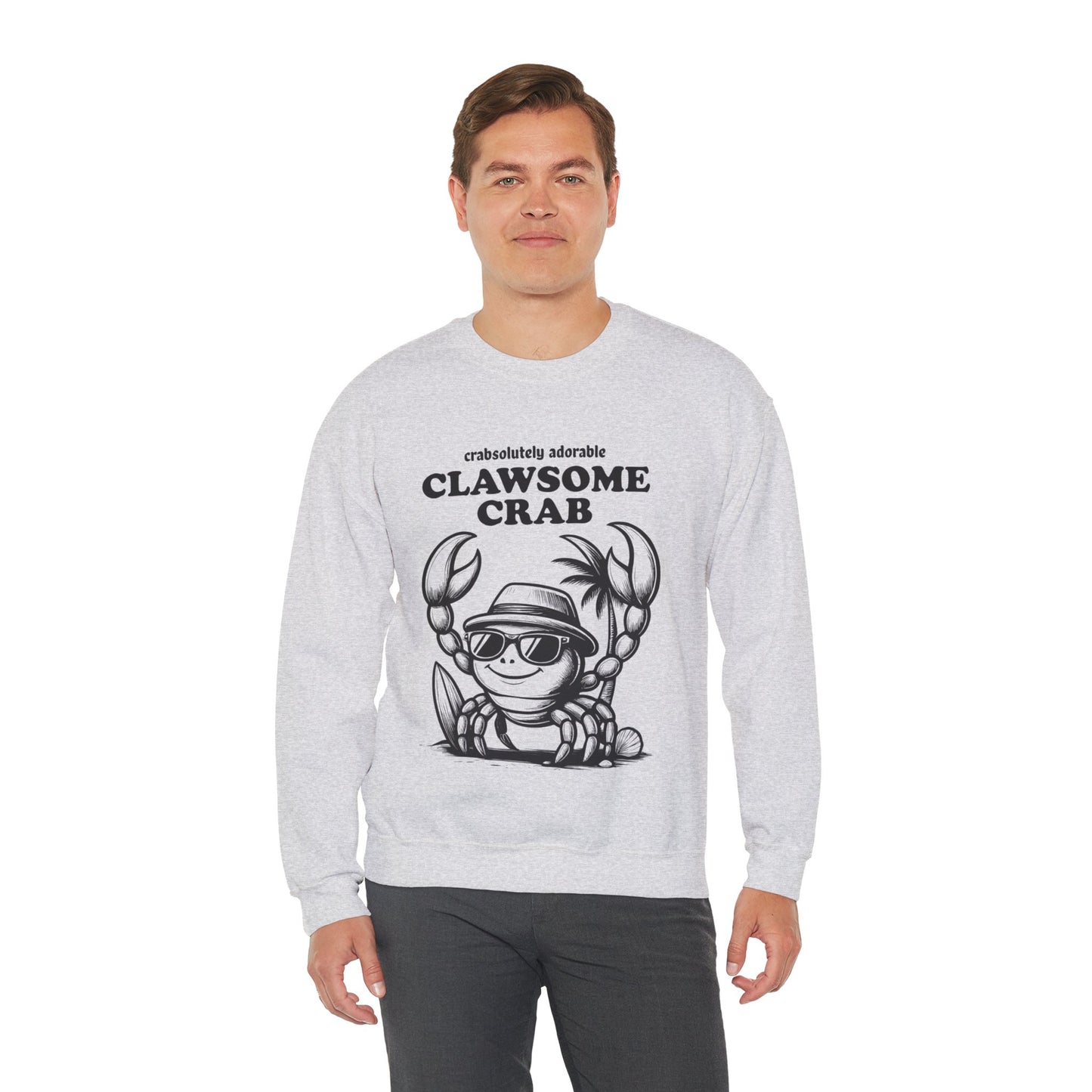 Crabsolutely Adorable Clawsome Crab - Playful Cartoon Crab With Sunglasses And Palm Tree  Sweatshirt