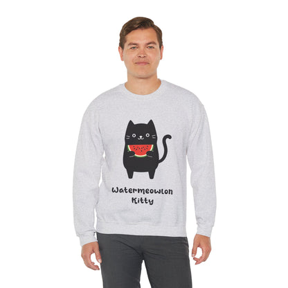 Watermeowlon Kitty - Playful Cat Silhouette with Colorful Watermelon slice Sweatshirt