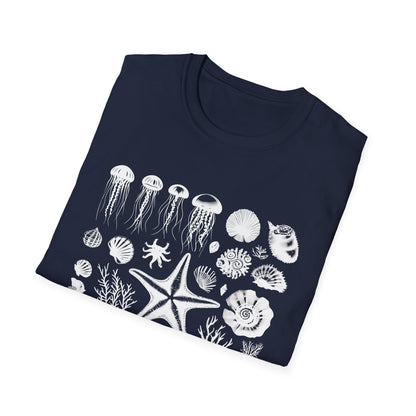 Monochrome Silhouette Grid Marine Creatures T-Shirt