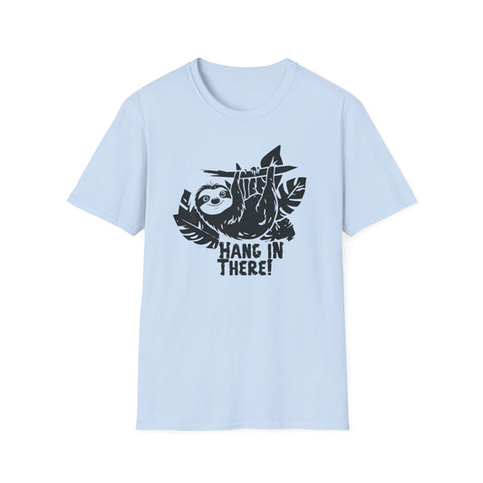 Hang In There! - Playful Minimalistic Sloth Silhouette Hanging Upside Down T-Shirt