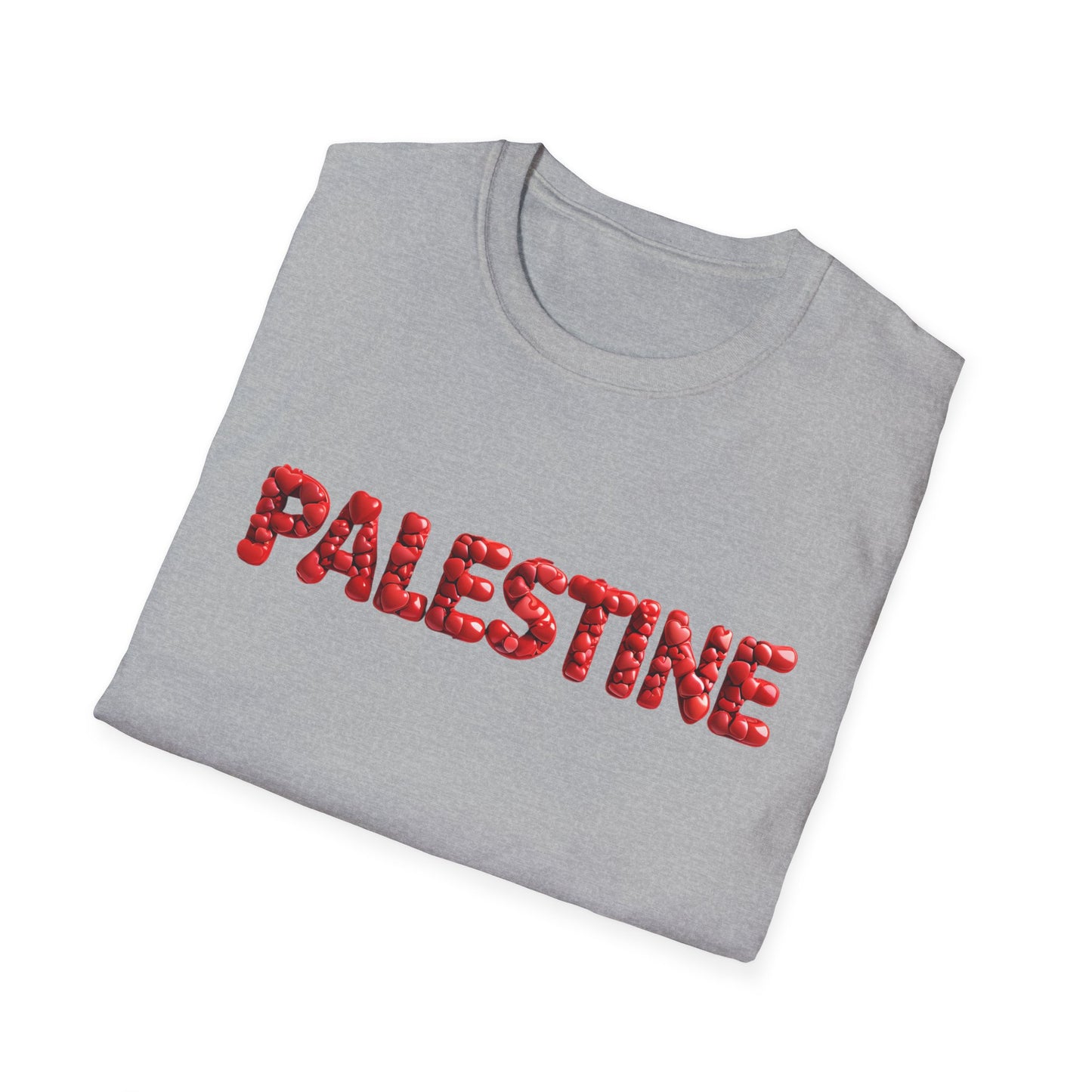 Palestine - Bubbly Red Hearts Typography T-Shirt