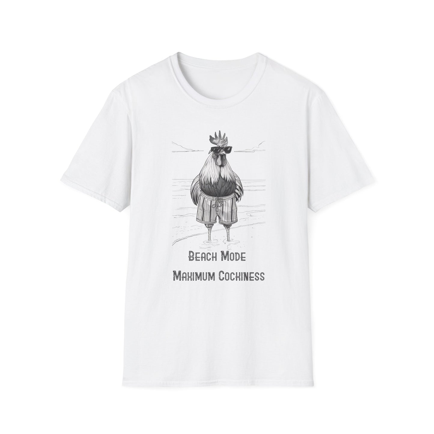 Beach Mode: Maximum Cochiness - Playful Rooster On Beach T-Shirt