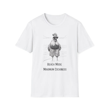 Beach Mode: Maximum Cochiness - Playful Rooster On Beach T-Shirt