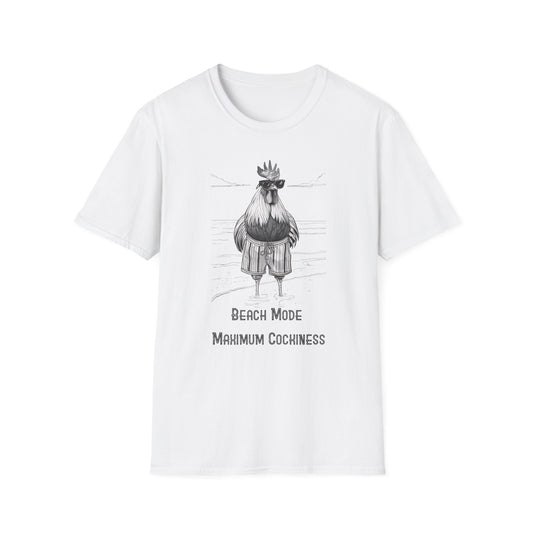 Beach Mode: Maximum Cochiness - Playful Rooster On Beach T-Shirt