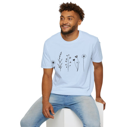 Minimalistic Flowers Line T-Shirt - Botanical Line Art Design