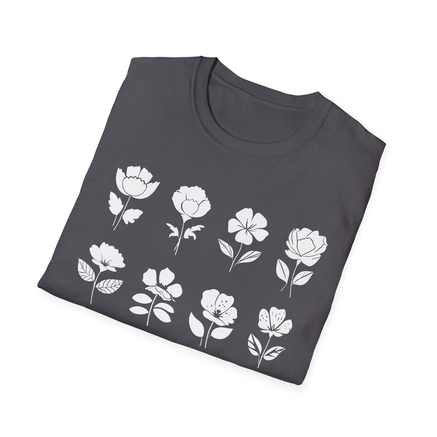 Monochrome Silhouette Grid Flowers T-Shirt