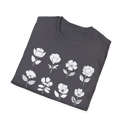 Monochrome Silhouette Grid Flowers T-Shirt
