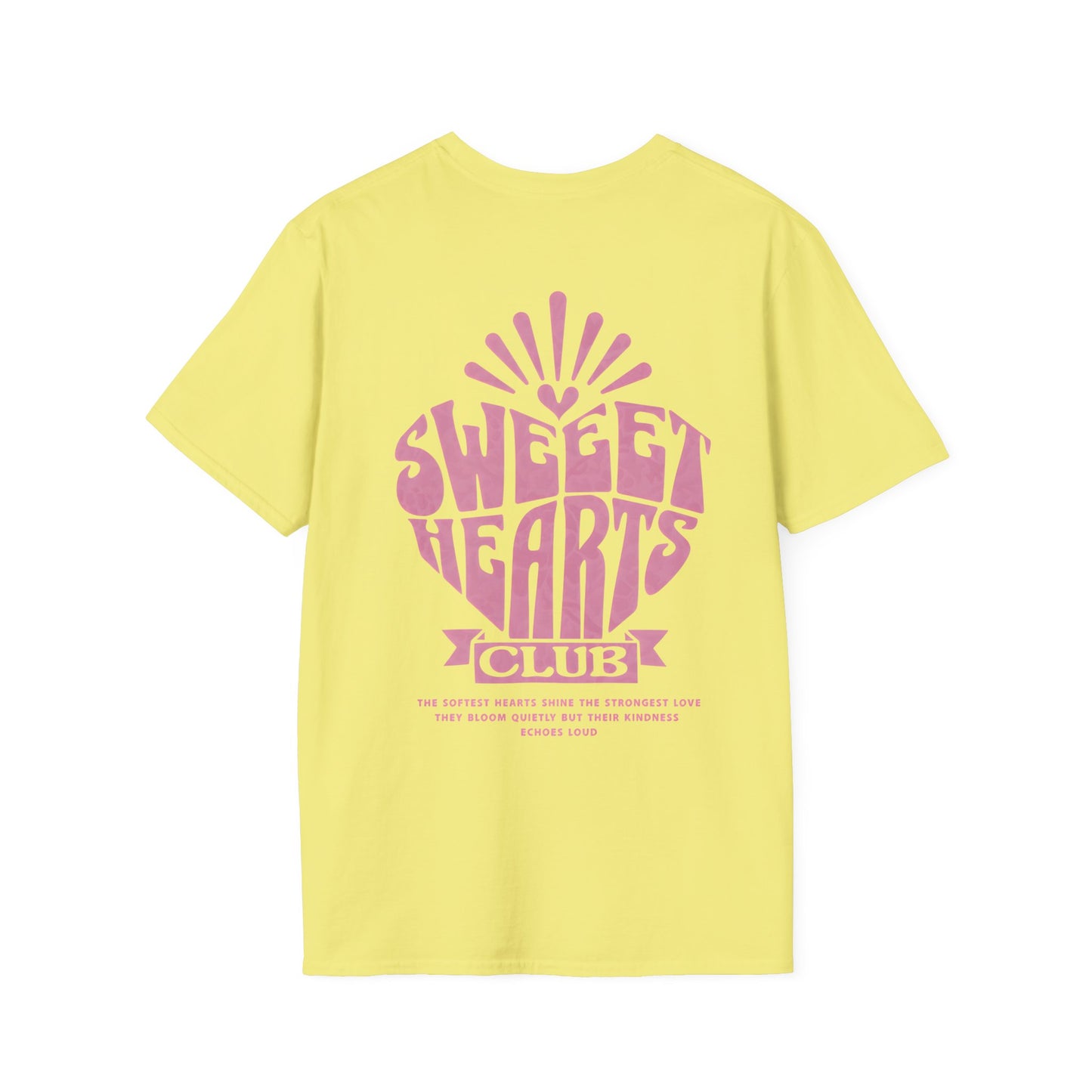 Sweet Hearts Club T-Shirt –  Typography Framed Inside A Heart Frame with Botanical Pattern Front And Back Design