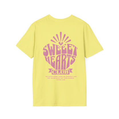 Sweet Hearts Club T-Shirt –  Typography Framed Inside A Heart Frame with Botanical Pattern Front And Back Design