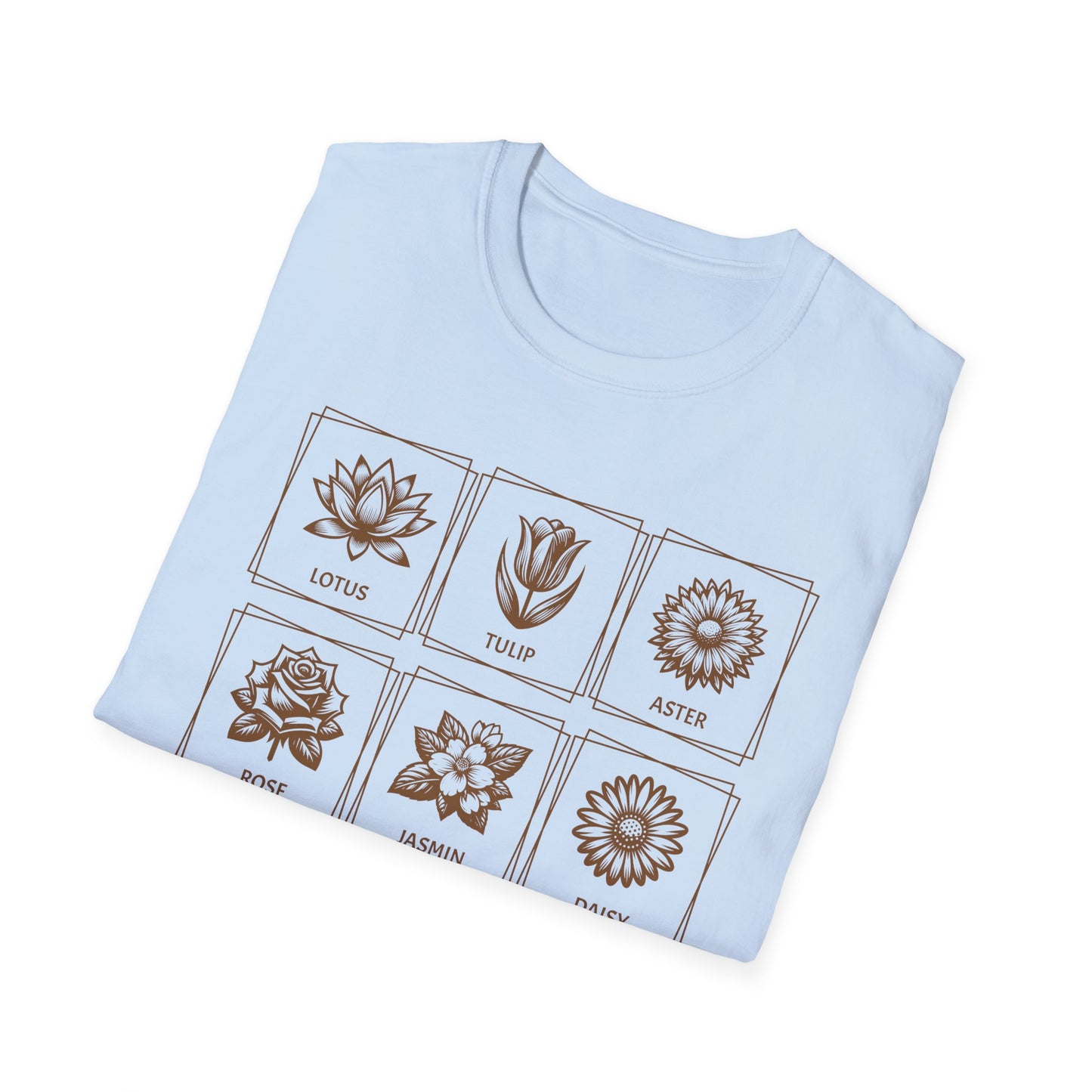Monochrome Golden Flowers Stamps Grid Floral T-Shirt