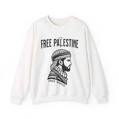 Free Palestine Free World - Man Wearing Palestinian Kuffiyah Sweatshirt