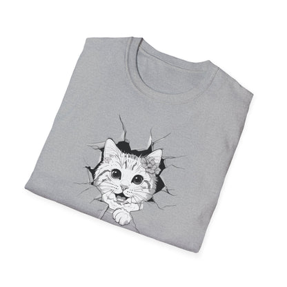 Meow-gical Entrance! - Playful Cute Kitten Breaking through Wall T-Shirt