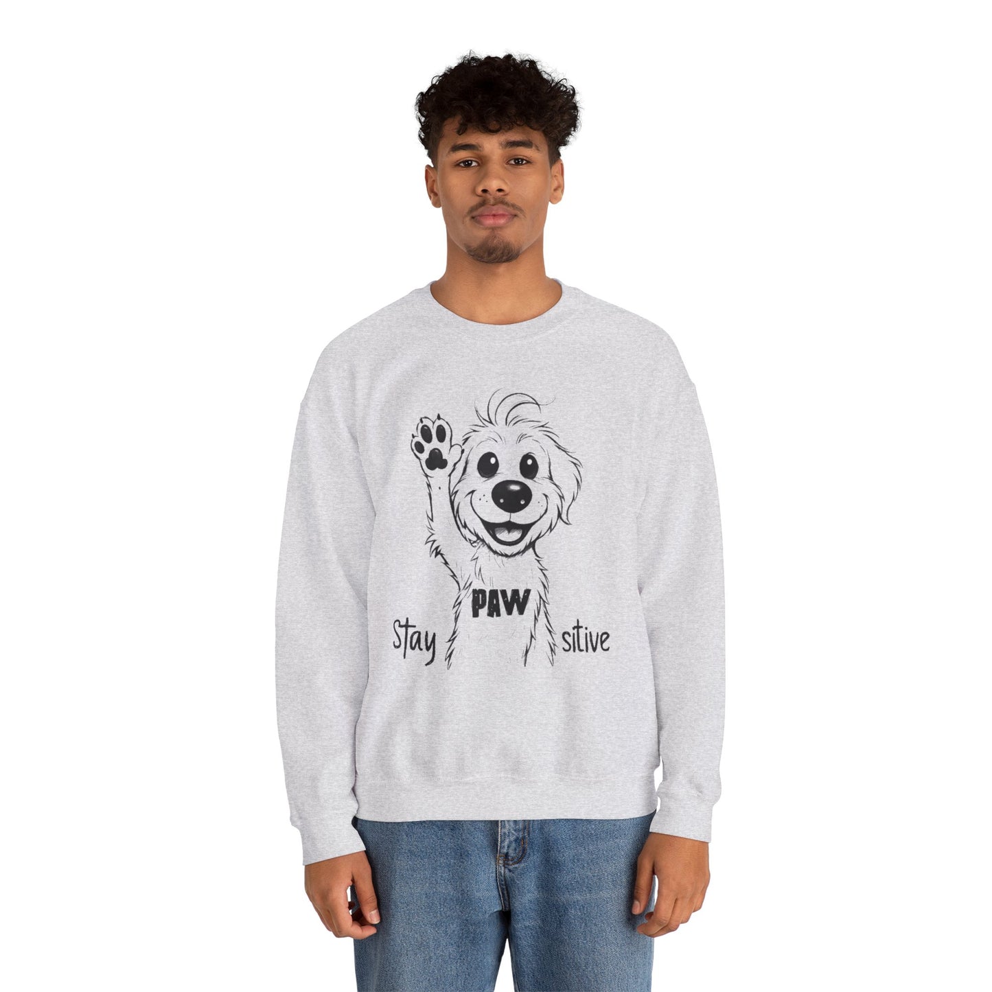 Stay Positive - Cartoon Playful Dog with Paw Raised High Sweatshirt